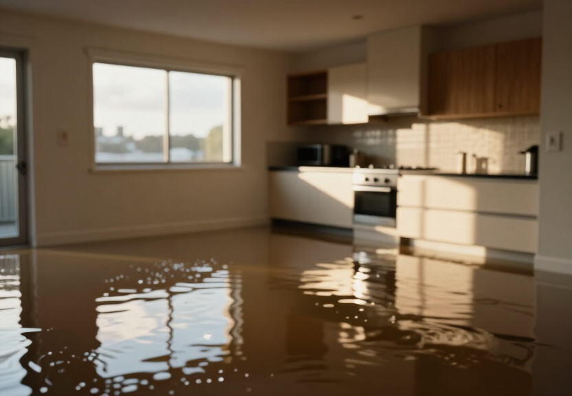 Water-damaged apartment in Warringah before drying